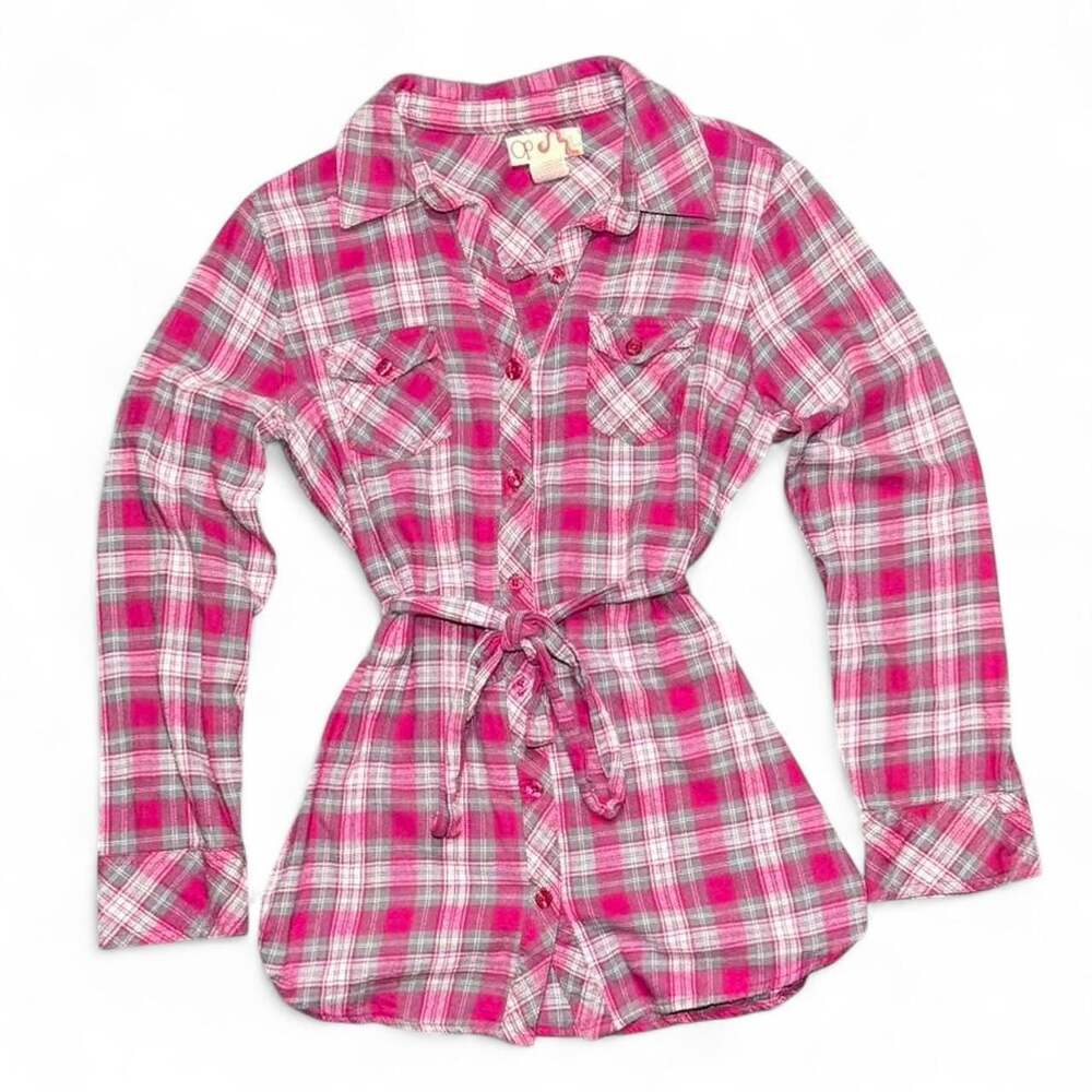 Vintage Op Ocean Pacific Y2K Pink Plaid Baby Doll Flannel Shirt